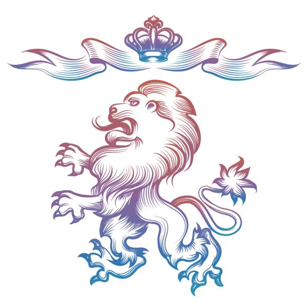 красочная геральдия королевского льва и короны - coat of arms nobility lion spain stock illustrations