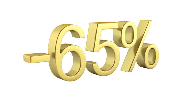 istock Gold text 65 percent off on white background without shadow 3D render 691096350
