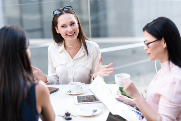 istock Happy female speaking with affiliates 691104768