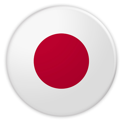 Japan Flag Button, News Concept Badge, 3d illustration on white background
