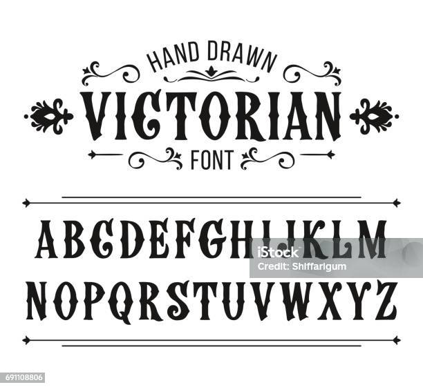 Hand Gezeichneten Buchstaben Vektoralphabet Im Viktorianischen Stil Stock Vektor Art und mehr Bilder von Viktorianischer Stil