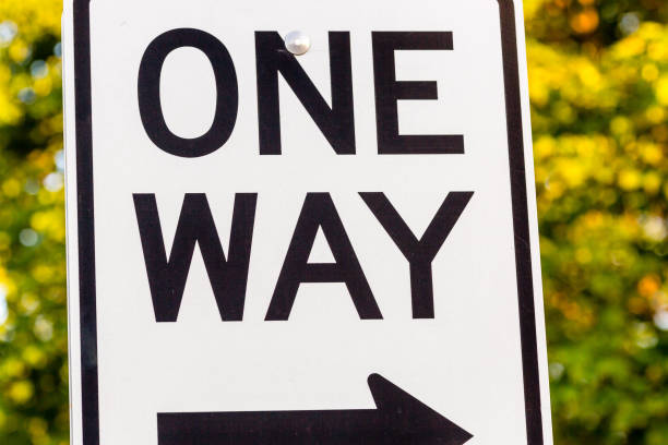 istock close up of a one way sign 691113374