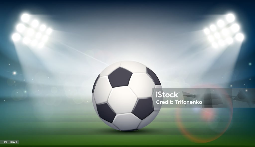 Ballon de football sur le terrain du stade. - clipart vectoriel de Football libre de droits