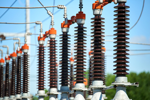 Detail of High voltage power transformer in substation