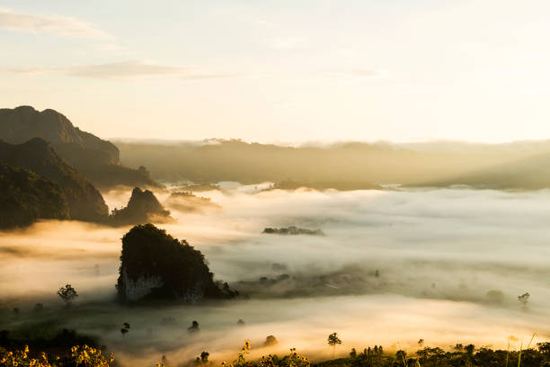 istock Morning mist, With mountains in the background. 691118614