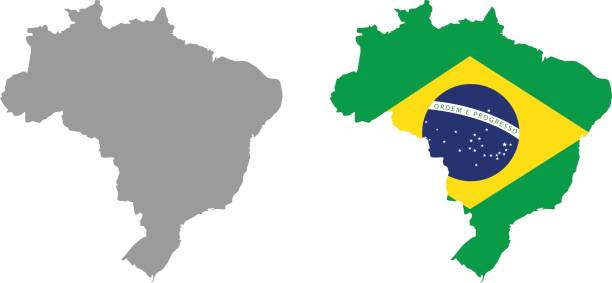 브라질 지도 및 플래그 - brazil serbia stock illustrations