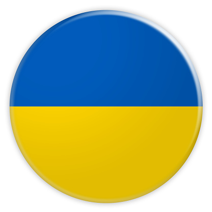 Ukraine Flag Button, 3d illustration on white background