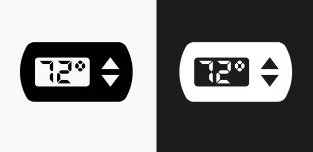 ilustrações de stock, clip art, desenhos animados e ícones de thermostat icon on black and white vector backgrounds - thermostat