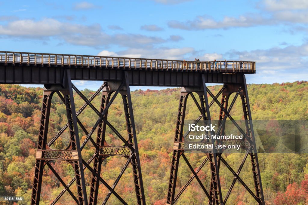 Kinzua Bridge McKean County, Pennsylvania, USA - October 1, 2015: The Kinzua Bridge, a former railway bridge of the Erie Railroad in McKean County, Pennsylvania, USA. The bridge collapsed in 2003 due to a tornado. Allegheny National Forest Stock Photo