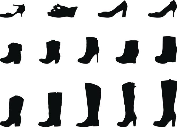 ilustraciones, imágenes clip art, dibujos animados e iconos de stock de zapatos de silueta - fashion group of objects shoe boot