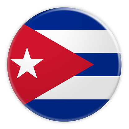 Cuba News Badge: Cuban Flag Button, 3d illustration on white background