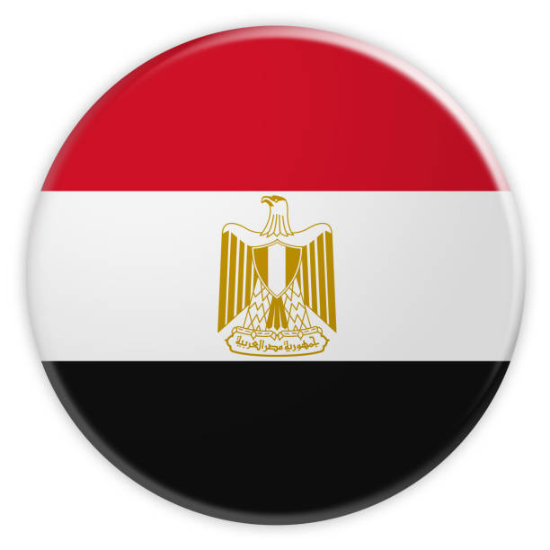 Towel fabric pattern flag of Egypt, Crease of Egyptian flag background, red white black color with the Egyptian eagle of Saladin.
