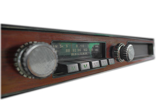 istock A very old car radio receiver isolated on white background - front panel view. 691202428