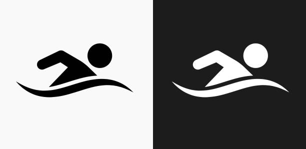 Swimming Icon on Black and White Vector Backgrounds Swimming Icon on Black and White Vector Backgrounds. This vector illustration includes two variations of the icon one in black on a light background on the left and another version in white on a dark background positioned on the right. The vector icon is simple yet elegant and can be used in a variety of ways including website or mobile application icon. This royalty free image is 100% vector based and all design elements can be scaled to any size. swimming icons stock illustrations