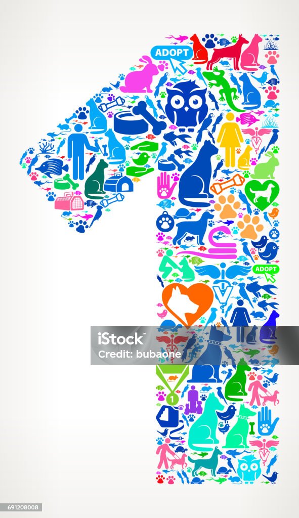 Number 1 Pets And Domestic Animals Vector Icons Background Stock