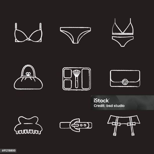 Womens Clothes And Accessories Icons Stock Illustration - Download Image Now - Adult, Arts Culture and Entertainment, Belt