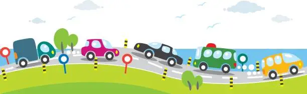 Vector illustration of Horizontal seamless background of Cars on the road