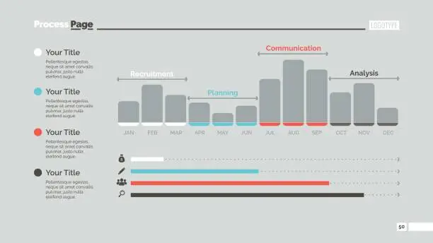 Vector illustration of Twelve Month Bar Chart Slide Template