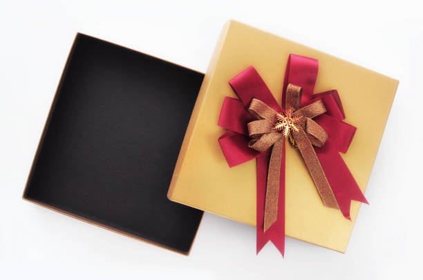 istock Open gift box with red ribbon on white background 691228640