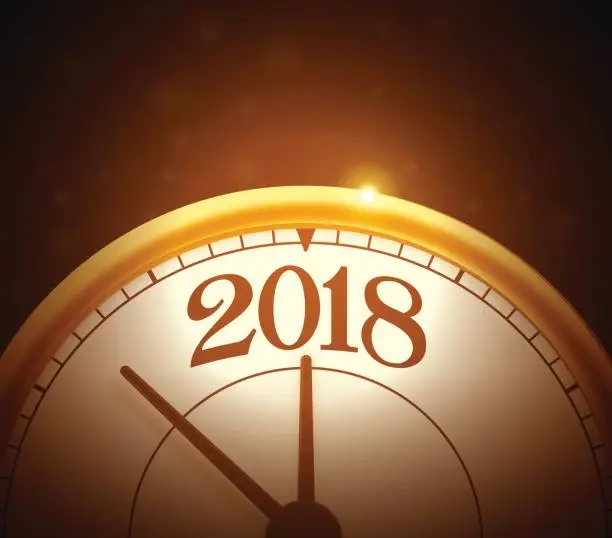 Vector illustration of Gold 2018 New Year Clock