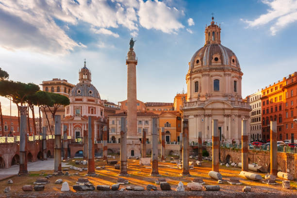 istock Ancient Trajan Forum at sunset, Rome, Italy 691235366