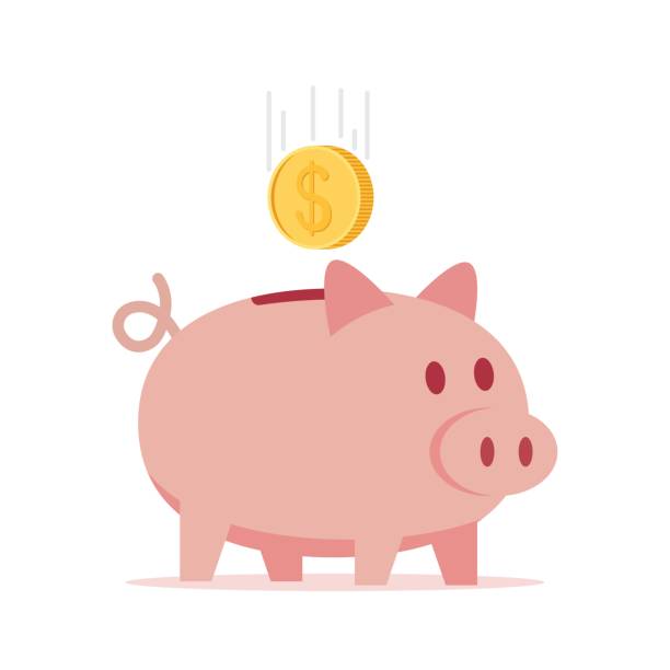 Piggy bank with coin vector illustration. Piggy bank with coin in a flat style, vector illustration. piggy bank stock illustrations