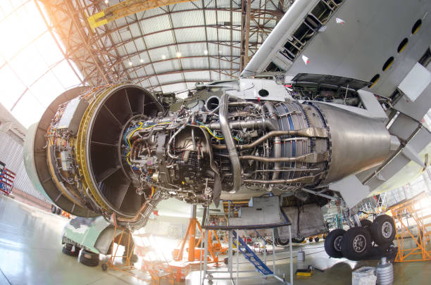 istock Engine aircraft without a hood, for repair, inspection. 691244172