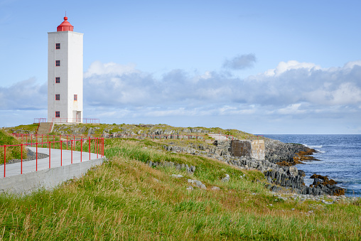 Picturesque lighthouse Kjølnes near Berlevåg, Finnmark, Norway