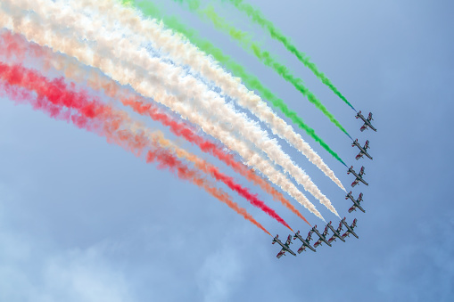 Grado, Italy - May 14, 2017: Italian acrobatic flying team 