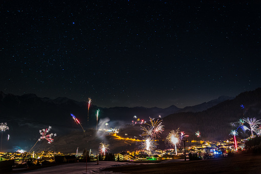 Fireworks on New Years Eve in the Austrian mountains
