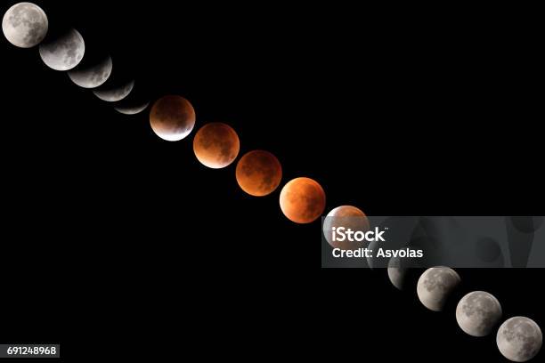 Total Lunar Eclipse Sequence Stock Photo - Download Image Now - Total Lunar Eclipse, Blood, Composition