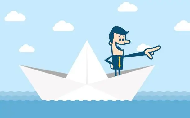 Vector illustration of Man on a paper boat
