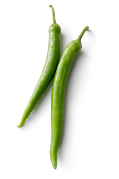 istock Vegetables: Green Chili Peppers Isolated on White Background 691256162