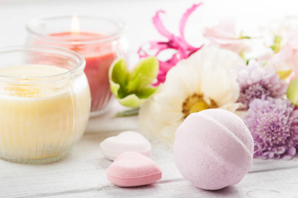 istock Bath bombs on old wooden background 691258386