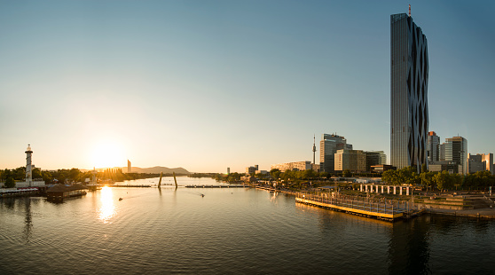 Vienna - capitol of austria - at donau city, skyscrapers in the evening sun