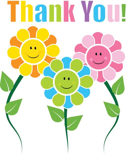 istock Thank you card with happy faces flowers 691266286