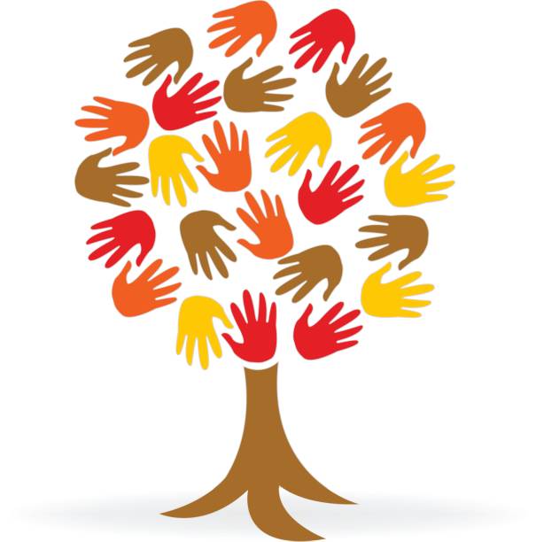 ilustrações, clipart, desenhos animados e ícones de imprimir imagem de vetor de árvore de mãos - community outreach tree education people