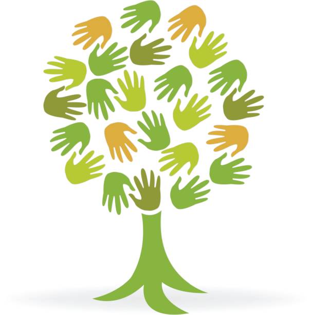 ilustrações, clipart, desenhos animados e ícones de conceito de árvore de mãos voluntário - community outreach tree education people