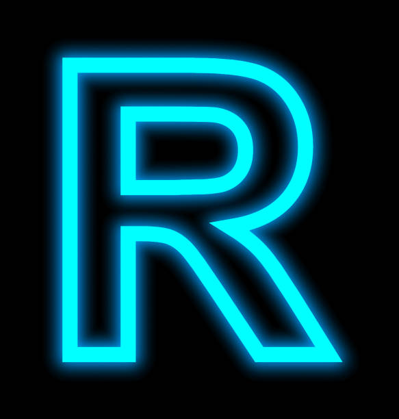 letter R neon lights outlined isolated on black