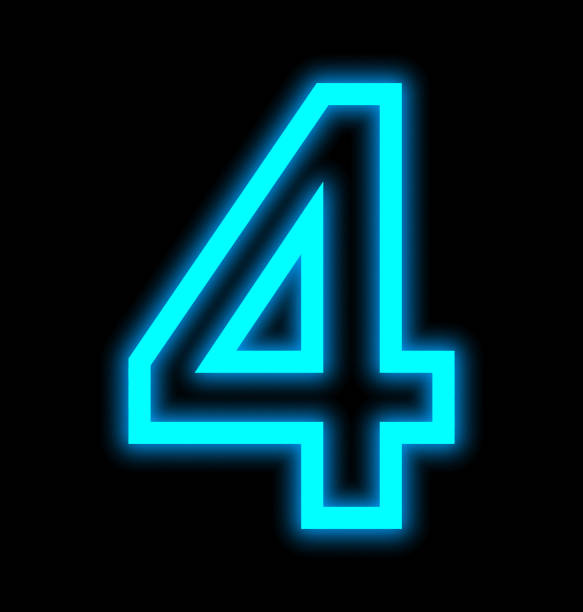 number 4 neon lights outlined isolated on black background
