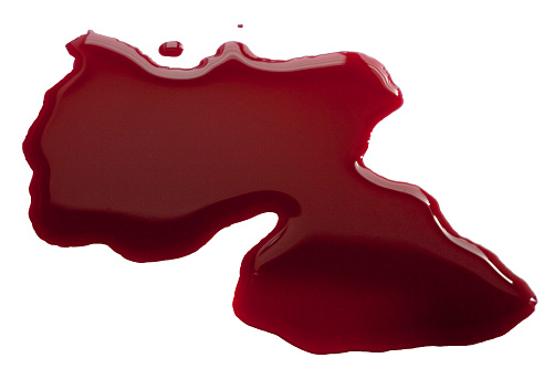 Wine red puddle poured over white background