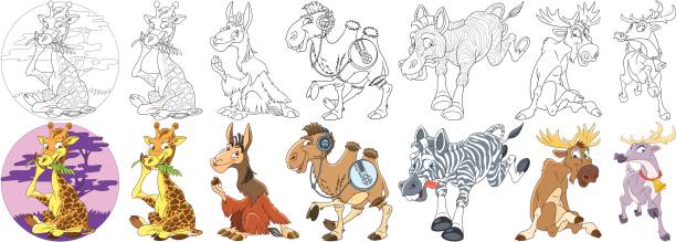 ilustrações de stock, clip art, desenhos animados e ícones de cartoon hoofed animals set - safari animals audio