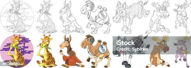 Cartoon Hoofed Animals Set Stock Illustration - Download Image Now - Safari, Alpaca, Animal