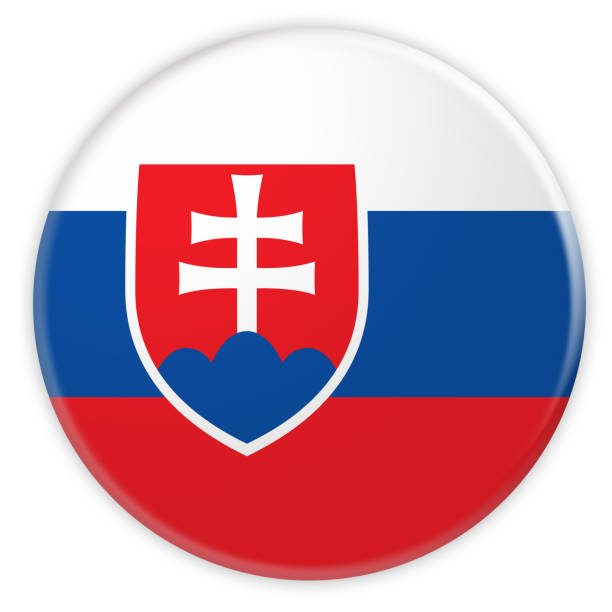 slovakia flag button, illustrazione 3d su sfondo bianco - slovak flag foto e immagini stock