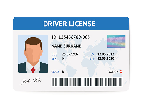 Flat man driver license plastic card template, id card vector illustration.