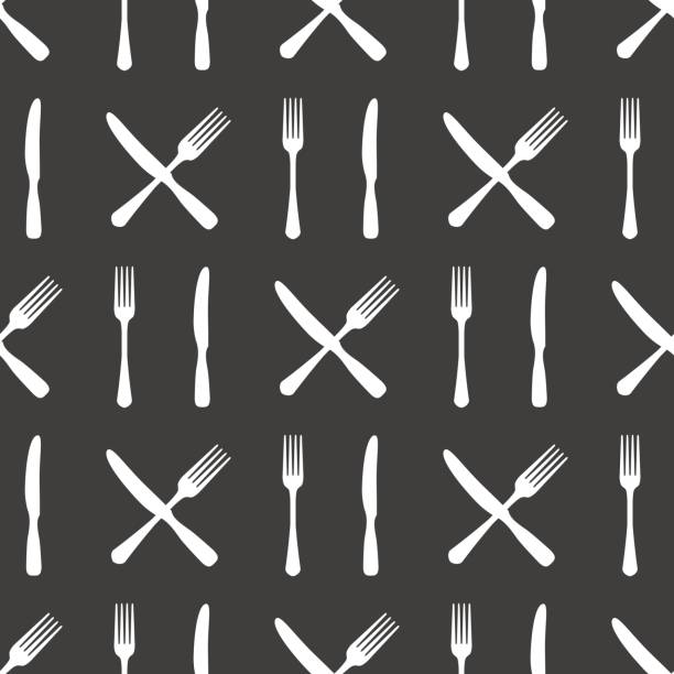 widelec i nóż kuchnia bez szwu wzór - food dinner restaurant silverware stock illustrations