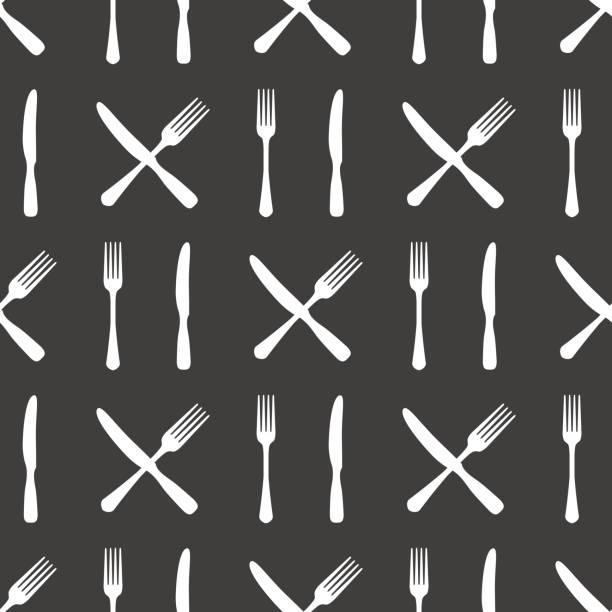 Fork and knife kitchen seamless pattern Kitchen or food seamless pattern with fork and knife. Vector illustration lunch designs stock illustrations
