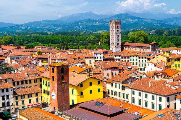 istock Aerial view of Lucca (Tuscany, Italy) during a sunny afternoon 691312204
