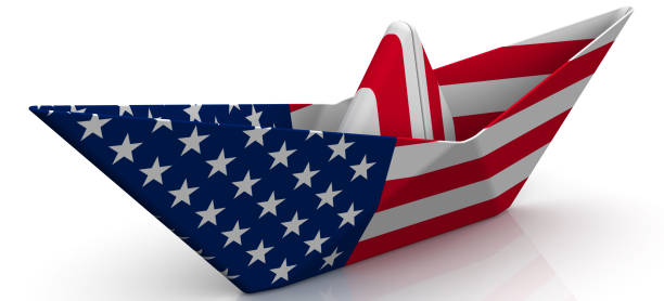 istock Paper boat from the USA flag 691314748