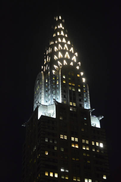 Top of Chrysler Building at night stock photo